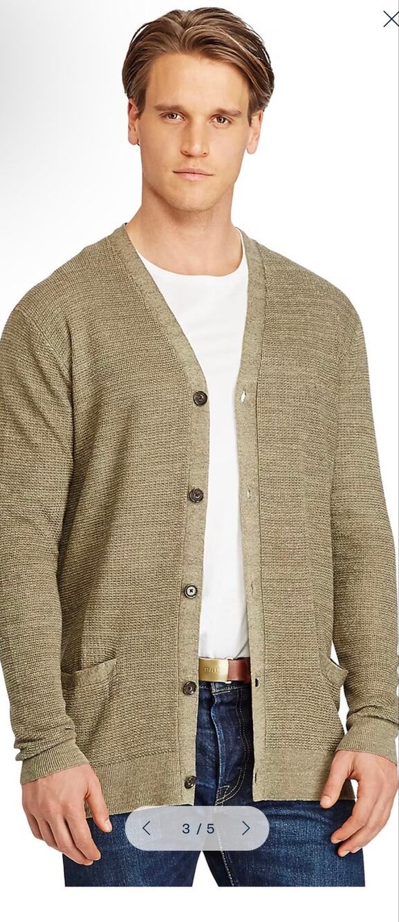 Polo Ralph Lauren Olive Green Linen Silk V-Neck Cardigan XL GrandpaCore Preppy